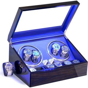 imageANWBROAD Watch Winder for Automatic Watches 4 Watch Rotator and 6 Extra Storages with Super Quiet Mabuchi Motor LED Backlight Watch Turner Piano Paint Watch Shaker 4 Rotating Modes Gift USB UJWW002E