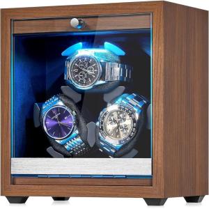 imageANWBROAD Watch Winder for Automatic Watches Wooden 3 Watch Winders 4 Modes Automatic Watch Winder Box with Quiet Japan Motor LED Watch Spinner with Foam Pillows AC Adapter Gift for Man UJWW013M