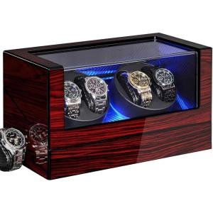 imageANWBROAD Watch Winders For Automatic Watches Automatic Watch Winder Box With Led Light Watch Turner For Automatic 4 Watch Rotator And Super Quiet Motor And 4 Rotation Mode UJWW011Y