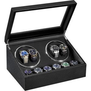 imageANWBROAD Watch Winders for Automatic Watches Automatic Watch Winder with 4 Watch Rotator and 6 Extra Storages 4 Watch Winder with Japanese Quiet Motor Luxury Carbon Fiber Watch WinderUJWW012C