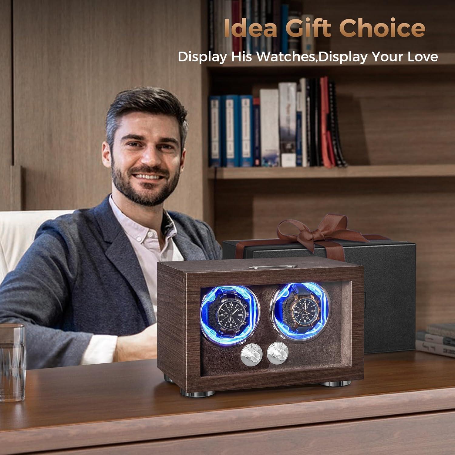 imageANWBROAD Double Watch Winder Automatic Watch Winder for Automatic Watches Dual Watch Winder Box with TypeC Port Adapter 4 Modes Quiet Mabuchi Motor LED Light UJWW004M