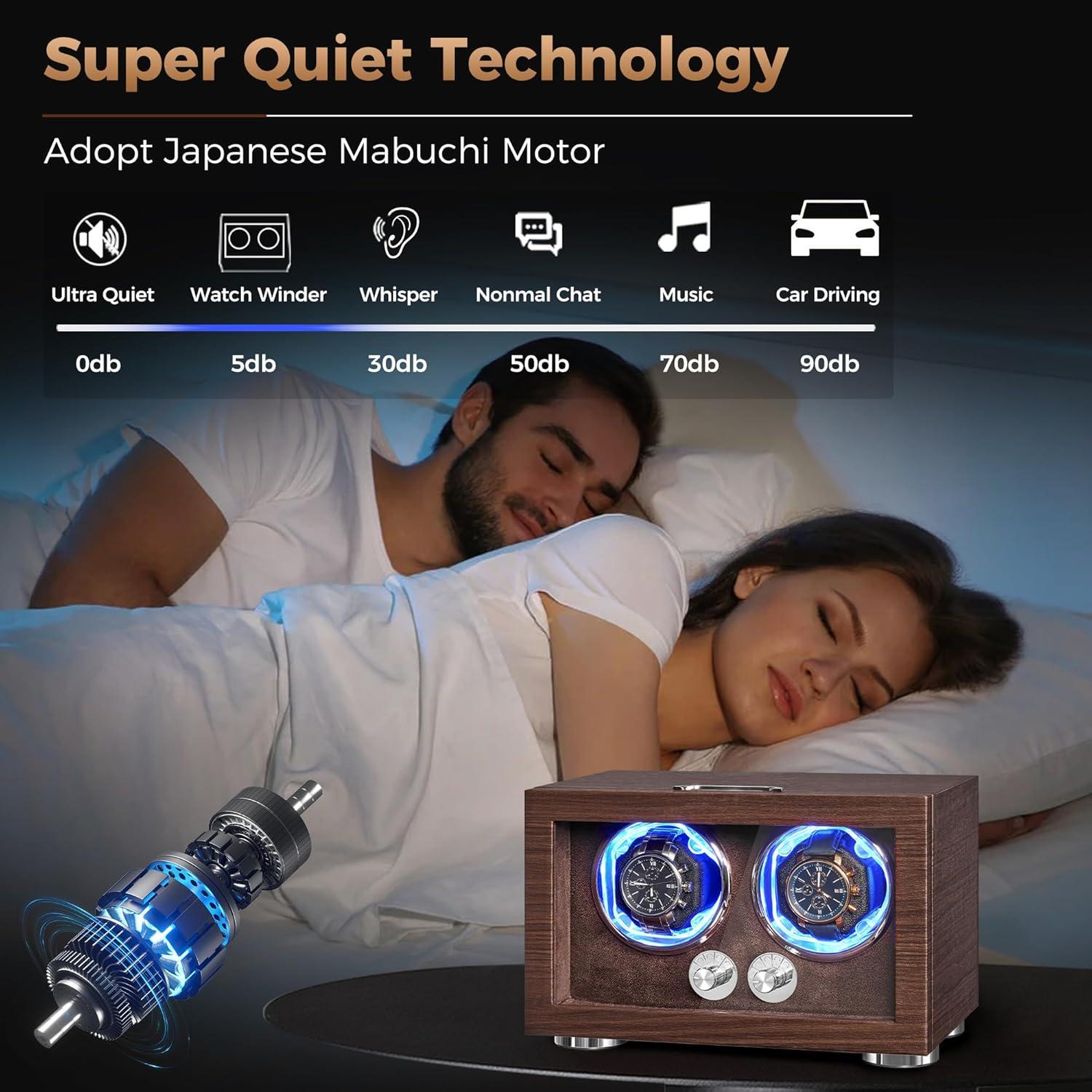 imageANWBROAD Double Watch Winder Automatic Watch Winder for Automatic Watches Dual Watch Winder Box with TypeC Port Adapter 4 Modes Quiet Mabuchi Motor LED Light UJWW004M