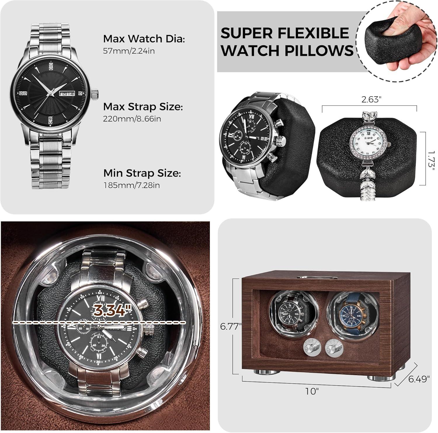 imageANWBROAD Double Watch Winder Automatic Watch Winder for Automatic Watches Dual Watch Winder Box with TypeC Port Adapter 4 Modes Quiet Mabuchi Motor LED Light UJWW004M