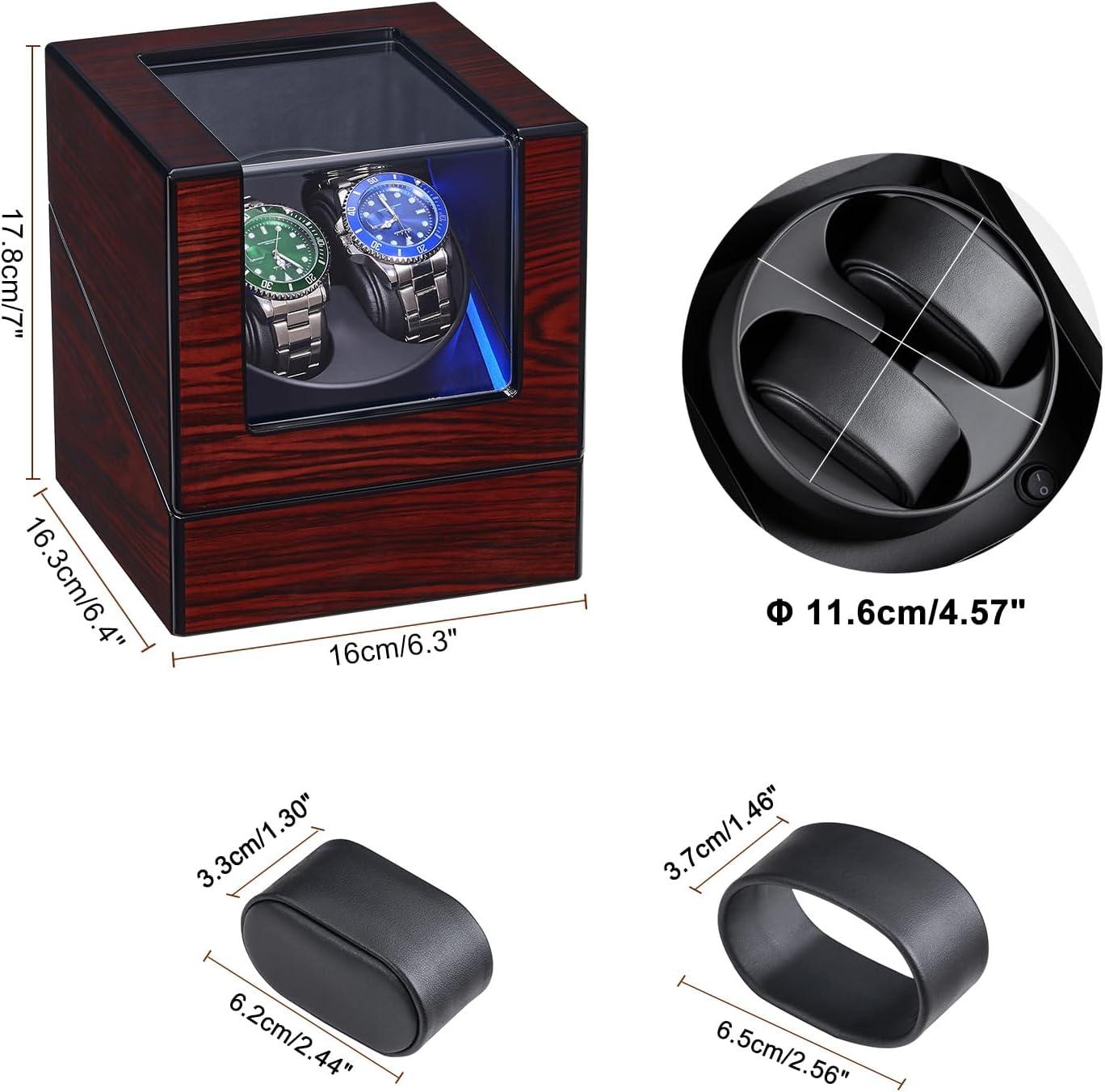 imageANWBROAD Watch Winder for Automatic Watches Double with Super Quiet Motor Flexible Watch Pillows LED Backlight Wooden 5 Modes Battery or TypeC Adapter UJWW001YRed