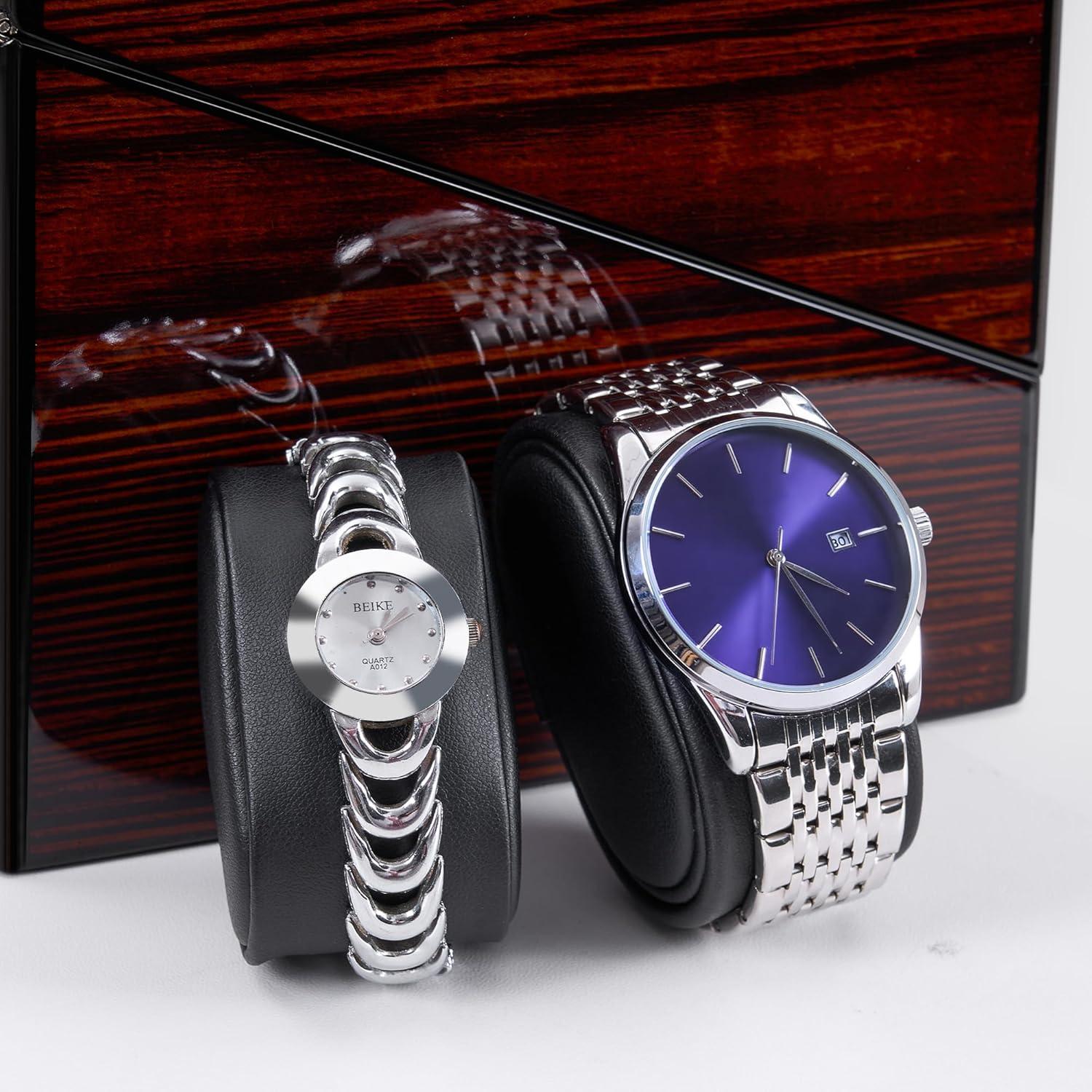 imageANWBROAD Watch Winder for Automatic Watches Double with Super Quiet Motor Flexible Watch Pillows LED Backlight Wooden 5 Modes Battery or TypeC Adapter UJWW001YRed