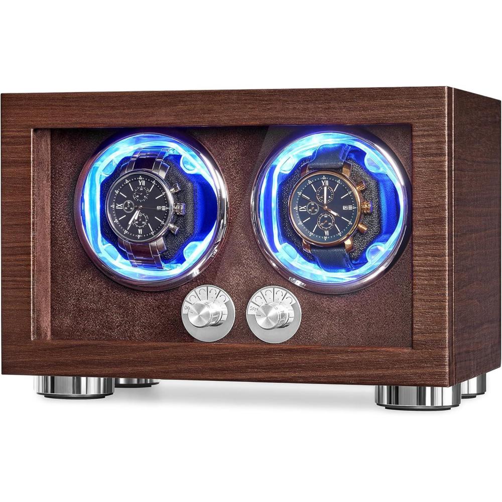imageANWBROAD Double Watch Winder Automatic Watch Winder for Automatic Watches Dual Watch Winder Box with TypeC Port Adapter 4 Modes Quiet Mabuchi Motor LED Light UJWW004M