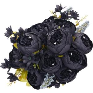 imageANWBROAD Artificial Peony Silk Flowers Real Touch Fake Flowers Bouquets Wedding Home Party 2PCS Realistic Silk Peonies Flowers Table Centerpieces Decorations Black ULAF001B