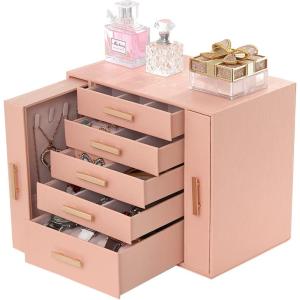 imageANWBROAD Jewelry Box Teen Girls and Women Jewelry Organizer Box Capacity for All Jewelry Storage Case for Necklace Earring Bracelet Ring Leather Jewelry Holder UJJB007F