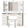 imageANWBROAD Vanity Desk with Mirror and Lights 3 Colors Large Makeup Vanity Table Set Transparent Glass Top with 9 RGB Drawers 6 Shelves Vanity Desk with Stool Power Outlet White Bedroom Women UBDT94W