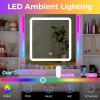 imageANWBROAD Makeup Vanity Desk with Mirror and Lights 3 Colors Large Vanity Table with 7 Drawers ampamp RGB Lights White Makeup Table with Charging Station 6 Storage Shelves Stool for Bedroom Women UBDT96W