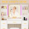 imageANWBROAD Makeup Vanity Desk with Mirror and Lights 3 Colors Large Vanity Table with 7 Drawers ampamp RGB Lights White Makeup Table with Charging Station 6 Storage Shelves Stool for Bedroom Women UBDT96W