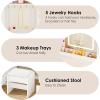 imageANWBROAD Makeup Vanity Desk with Mirror and Lights 3 Colors Large Vanity Table with 7 Drawers ampamp RGB Lights White Makeup Table with Charging Station 6 Storage Shelves Stool for Bedroom Women UBDT96W