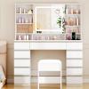 imageANWBROAD 43 Large Vanity Desk with Sliding Mirror and Lights Makeup Vanity Table with Jewelry Organizer11 Drawers6 Shelves 3Color Lights Makeup Desk with Stool and Power Outlet for Girls UBDT98X