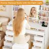 imageANWBROAD 43 Large Vanity Desk with Sliding Mirror and Lights Makeup Vanity Table with Jewelry Organizer11 Drawers6 Shelves 3Color Lights Makeup Desk with Stool and Power Outlet for Girls UBDT98X