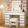 imageANWBROAD 43 Large Vanity Desk with Sliding Mirror and Lights Makeup Vanity Table with Jewelry Organizer11 Drawers6 Shelves 3Color Lights Makeup Desk with Stool and Power Outlet for Girls UBDT98X