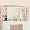 imageANWBROAD Vanity Desk with Mirror and Lights White Makeup Vanity Table Set with Glass Top 13 Drawers 7 Open Shelves 3 Colors Lights Make up Desk with Stool Power Outlet for Bedroom Women UBDT18W
