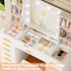 imageANWBROAD Vanity Desk with Mirror and Lights White Makeup Vanity Table Set with Glass Top 13 Drawers 7 Open Shelves 3 Colors Lights Make up Desk with Stool Power Outlet for Bedroom Women UBDT18W