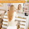 imageANWBROAD Vanity Desk with Sliding Mirror and LightsLarge Makeup Vanity Set with Jewelry Storage11 Drawers6 Shelves 3 Color Lights White Dressing Table with Stool Power Outlet for Women UBDT98W