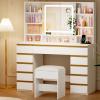 imageANWBROAD Vanity Desk with Sliding Mirror and LightsLarge Makeup Vanity Set with Jewelry Storage11 Drawers6 Shelves 3 Color Lights White Dressing Table with Stool Power Outlet for Women UBDT98W
