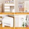 imageANWBROAD Vanity Desk with Sliding Mirror and LightsLarge Makeup Vanity Set with Jewelry Storage11 Drawers6 Shelves 3 Color Lights White Dressing Table with Stool Power Outlet for Women UBDT98W