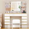 imageANWBROAD Vanity Desk with Sliding Mirror and LightsLarge Makeup Vanity Set with Jewelry Storage11 Drawers6 Shelves 3 Color Lights White Dressing Table with Stool Power Outlet for Women UBDT98W
