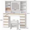 imageANWBROAD Vanity Desk with Sliding Mirror and LightsLarge Makeup Vanity Set with Jewelry Storage11 Drawers6 Shelves 3 Color Lights White Dressing Table with Stool Power Outlet for Women UBDT98W