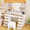 imageANWBROAD Vanity Desk with Sliding Mirror and LightsLarge Makeup Vanity Set with Jewelry Storage11 Drawers6 Shelves 3 Color Lights White Dressing Table with Stool Power Outlet for Women UBDT98W