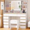 imageANWBROAD Vanity Desk with Sliding Mirror and LightsLarge Makeup Vanity Set with Jewelry Storage11 Drawers6 Shelves 3 Color Lights White Dressing Table with Stool Power Outlet for Women UBDT98W
