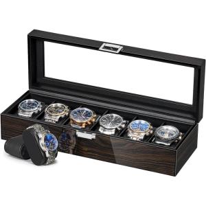 imageANWBROAD Watch Box for Men 6 Slot Mens Watch Box Watch Storage Watch Holder Organizer for Men Watch Display Case with Glass Lid6 Slot UJWB006E