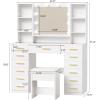 imageANWBROAD Large Vanity Desk with Mirror and Lights White Makeup Vanity Desk with Glass Top13 Drawers7 Open Shelves 3 Colors Dressing Table with Stool Power Outlet for Bedroom Women UBDT18XGolden
