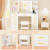imageANWBROAD Large Vanity Desk with Mirror and Lights White Makeup Vanity Desk with Glass Top13 Drawers7 Open Shelves 3 Colors Dressing Table with Stool Power Outlet for Bedroom Women UBDT18XGolden