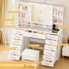 imageANWBROAD Large Vanity Desk with Mirror and Lights White Makeup Vanity Desk with Glass Top13 Drawers7 Open Shelves 3 Colors Dressing Table with Stool Power Outlet for Bedroom Women UBDT18XSilver