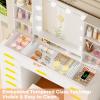 imageANWBROAD Large Vanity Desk with Mirror and Lights White Makeup Vanity Desk with Glass Top13 Drawers7 Open Shelves 3 Colors Dressing Table with Stool Power Outlet for Bedroom Women UBDT18XGolden