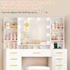 imageANWBROAD Large Vanity Desk with Mirror and Lights White Makeup Vanity Desk with Glass Top13 Drawers7 Open Shelves 3 Colors Dressing Table with Stool Power Outlet for Bedroom Women UBDT18XGolden