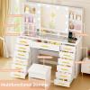 imageANWBROAD Large Vanity Desk with Mirror and Lights White Makeup Vanity Desk with Glass Top13 Drawers7 Open Shelves 3 Colors Dressing Table with Stool Power Outlet for Bedroom Women UBDT18XGolden