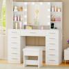 imageANWBROAD Large Vanity Desk with Mirror and Lights White Makeup Vanity Desk with Glass Top13 Drawers7 Open Shelves 3 Colors Dressing Table with Stool Power Outlet for Bedroom Women UBDT18XSilver