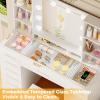 imageANWBROAD Large Vanity Desk with Mirror and Lights White Makeup Vanity Desk with Glass Top13 Drawers7 Open Shelves 3 Colors Dressing Table with Stool Power Outlet for Bedroom Women UBDT18XSilver