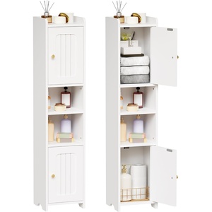 image:imageANWBROAD Slim Bathroom Storage Cabinet Corner Narrow Cabinet with 2 Doors and Adjustable Shelf Freestanding Small Bathroom Organizers and Storage for Small Spaces Kitchen Living Room White USBC011W